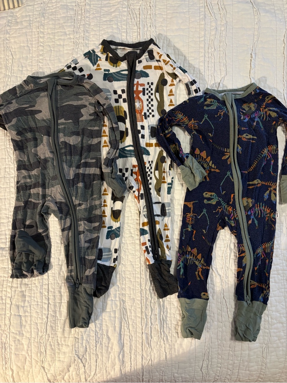 Little Sleepies Kids One-Piece Sleepers - Gray Camo, White Multi, Navy Dino